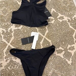Women's XS Black High-Neck Zip-Front Bikini Set by Fabletics